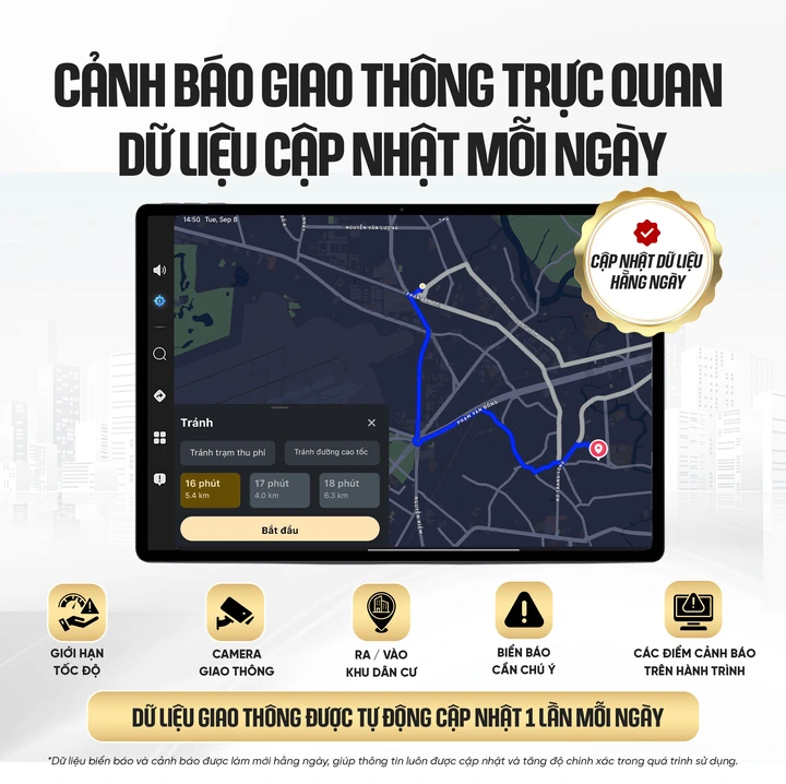 Giao diện cảnh báo giao thông và lựa chọn tuyến đường trên VRTECH Traffic