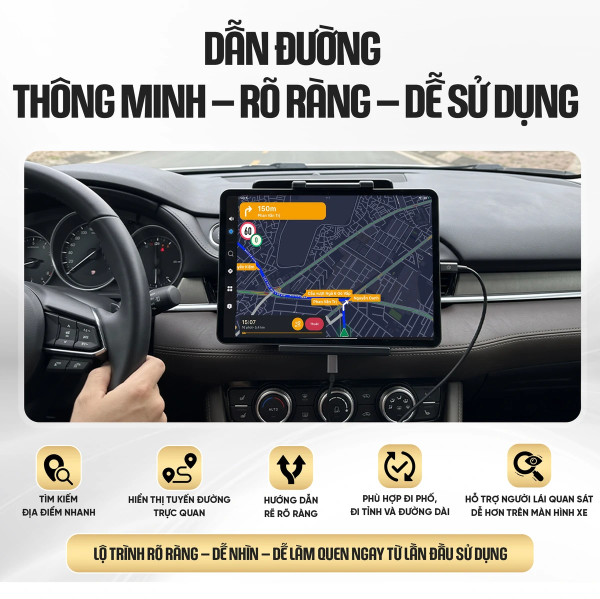 Giao diện dẫn đường VRTECH Traffic trên màn hình xe