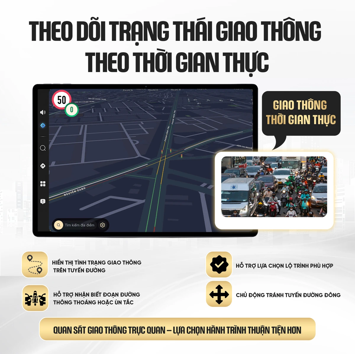 Bản đồ VRTECH Traffic hiển thị trạng thái giao thông trên tuyến đường