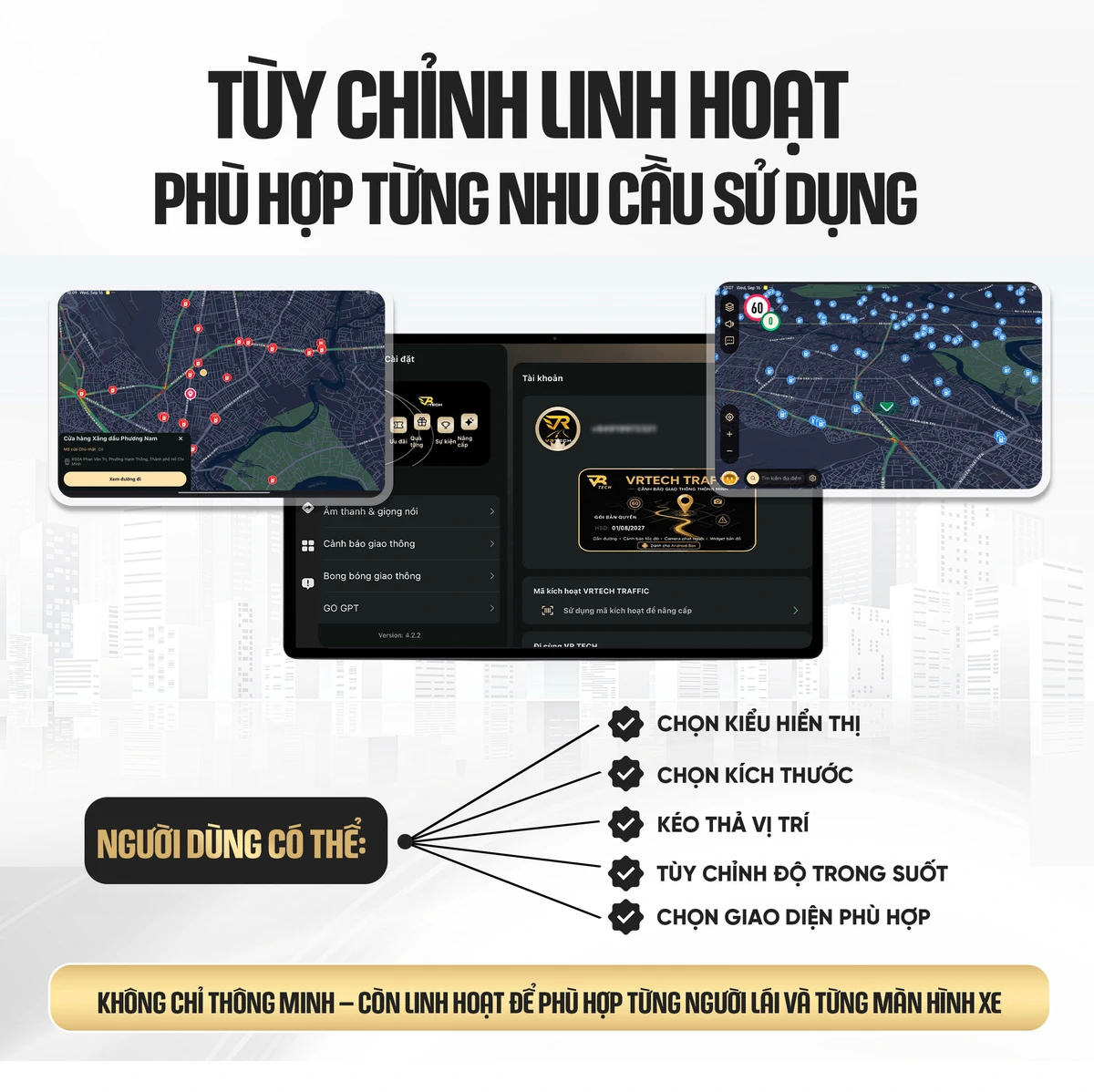 Các tùy chọn kích thước, vị trí và độ trong suốt của widget VRTECH Traffic