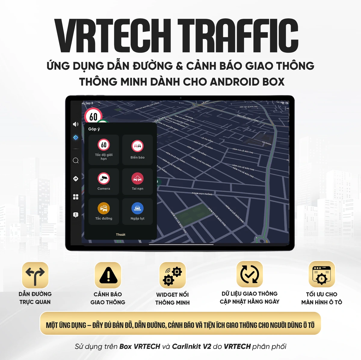 Giao diện tổng quan VRTECH Traffic với bản đồ và mục góp ý giao thông